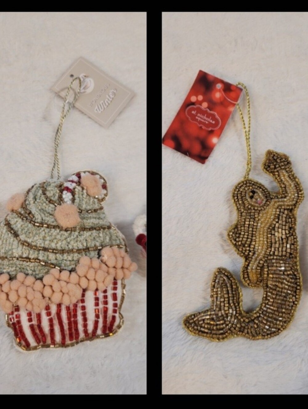 Kohl's Pink and Gold Ornament Duo With Cupcake And Mermaid